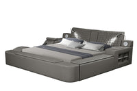 Zoya Smart Multifunctional Queen Size Bed Made With Wood In Gray Box Spring Not Required Queen Gray Wood Bedroom Contemporary,Modern Slat Beds Upholstered Wood