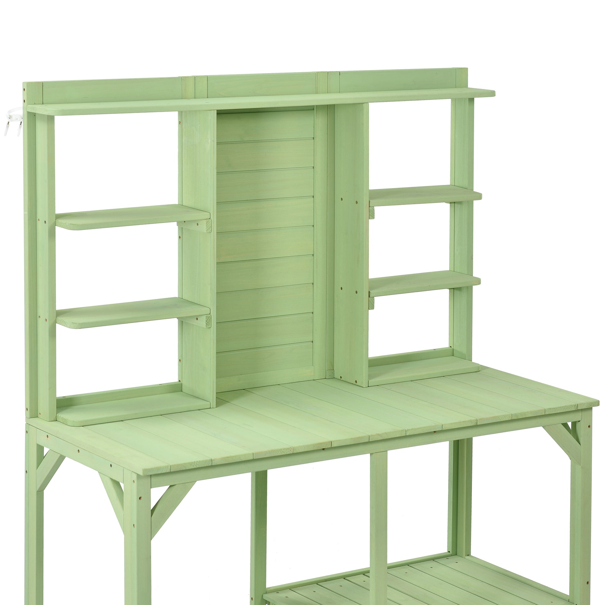 64.6" Large Outdoor Potting Bench, Garden Potting Table, Wood Workstation With 6 Tier Shelves, Large Tabletop And Side Hook For Mudroom, Backyard,Green Green Garden & Outdoor Casual Wood Solid Wood