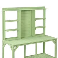64.6" Large Outdoor Potting Bench, Garden Potting Table, Wood Workstation With 6 Tier Shelves, Large Tabletop And Side Hook For Mudroom, Backyard,Green Green Garden & Outdoor Casual Wood Solid Wood