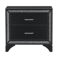 Glamourous Peal Black Metallic Finish 1Pc Nightstand Of 2X Drawers Faux Crystal Handles Modern Bedroom Wooden Furniture Black 2 Drawers Bedroom Modern Solid Wood