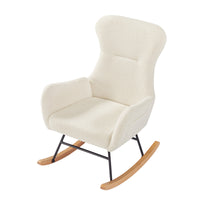 Off White Teddy Fabric Rocking Chair Off White Foam Metal