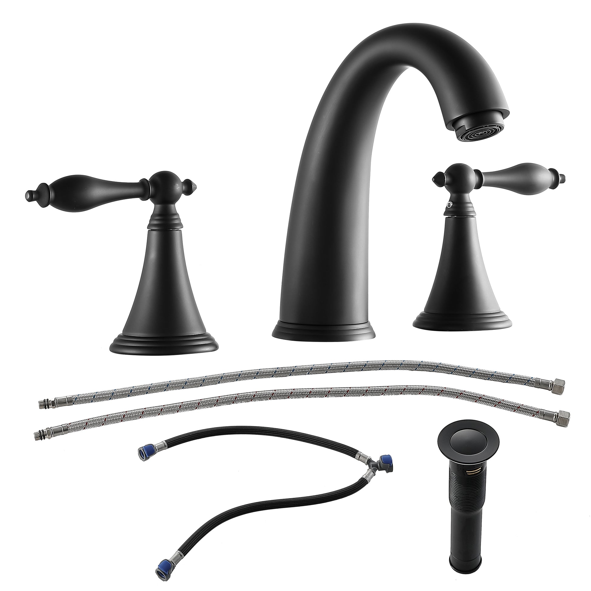 2 Handle Widespread Bathroom Faucet 3 Hole, with Pop matte black-stainless steel