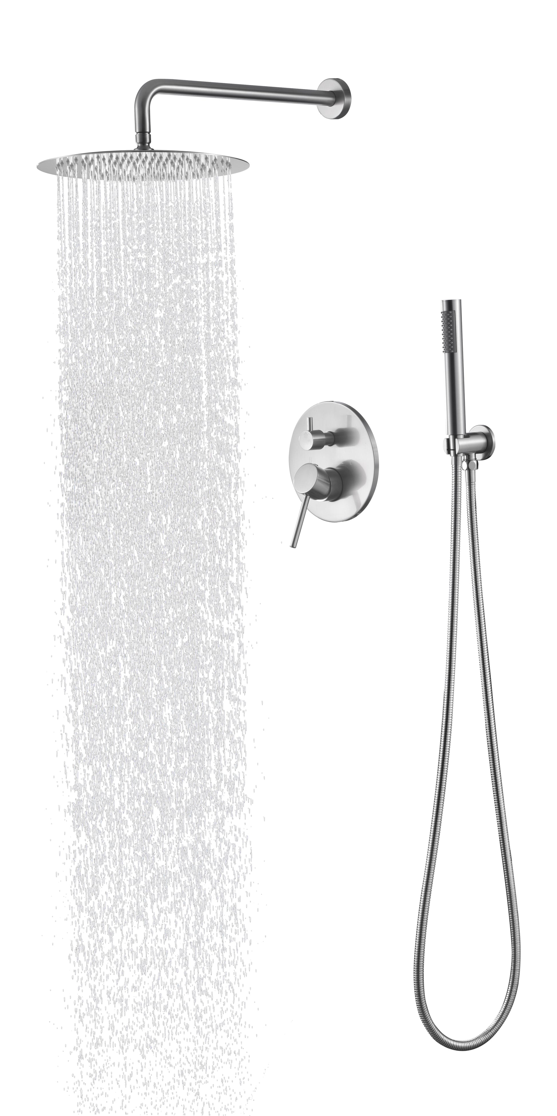 Shower System, Wall Mounted Shower Faucet Set For Bathroom With High Pressure 10" Stainless Steel Rain Shower Head Handheld Shower Set, 2 Way Pressure Balance Shower Valve Kit, Brushed Gold Brushed Nickel Brass