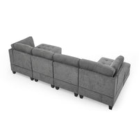 U Shape Modular Sectional Sofa,Diy Combination,Includes Two Single Chair ,Two Corner And Two Ottoman,Grey Chenille Grey Chenille