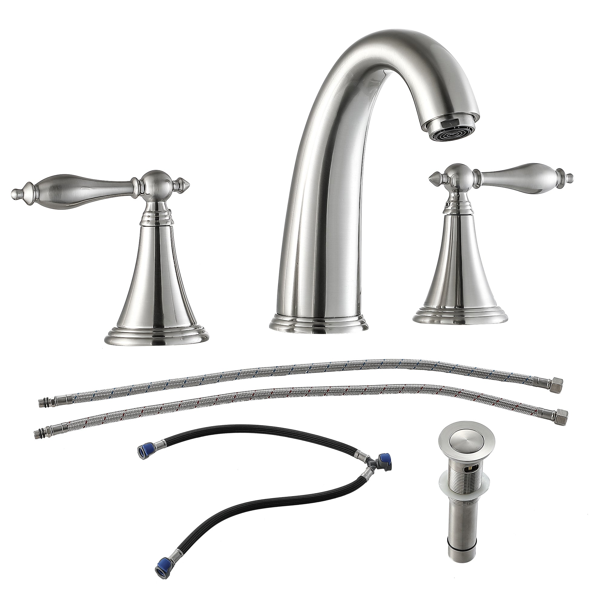 2 Handle Widespread Bathroom Faucet 3 Hole, with Pop brushed nickel-stainless steel