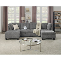 U Shape Modular Sectional Sofa,Diy Combination,Includes Two Single Chair ,Two Corner And Two Ottoman,Grey Chenille Grey Chenille