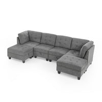 U Shape Modular Sectional Sofa,Diy Combination,Includes Two Single Chair ,Two Corner And Two Ottoman,Grey Chenille Grey Chenille