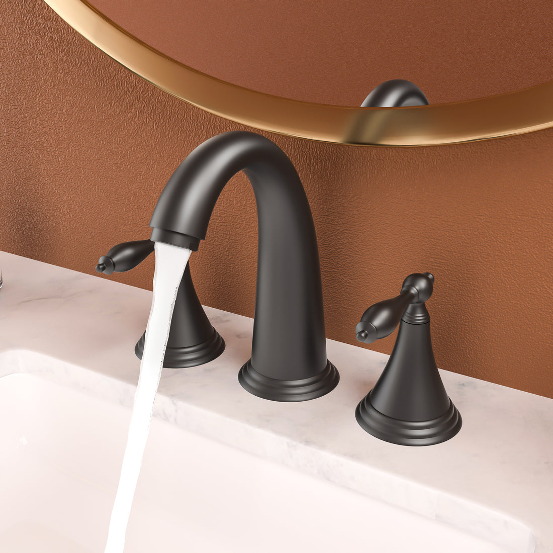 2 Handle Widespread Bathroom Faucet 3 Hole, with Pop matte black-stainless steel