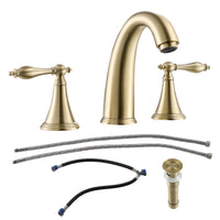 2 Handle Widespread Bathroom Faucet 3 Hole, with Pop gold-stainless steel