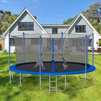 14Ft Trampoline With Safety Enclosure Net,Heavy Duty Jumping Mat And Spring Cover Padding For Kids And Adults, Ladder Blue Foam Iron Plastic