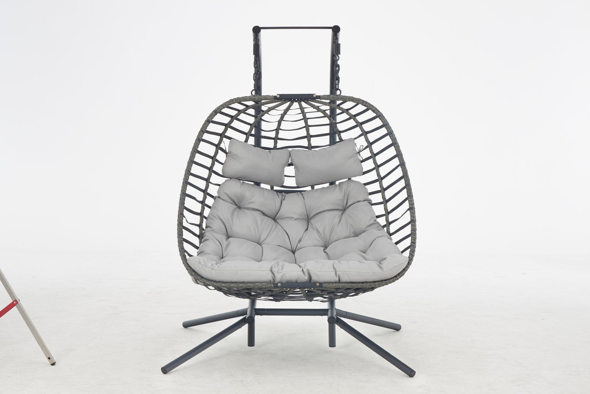 2 Person Wicker Double Swing Chair With Cushion Grey Dark Gray Steel