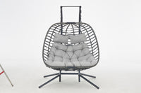 2 Person Wicker Double Swing Chair With Cushion Grey Dark Gray Steel