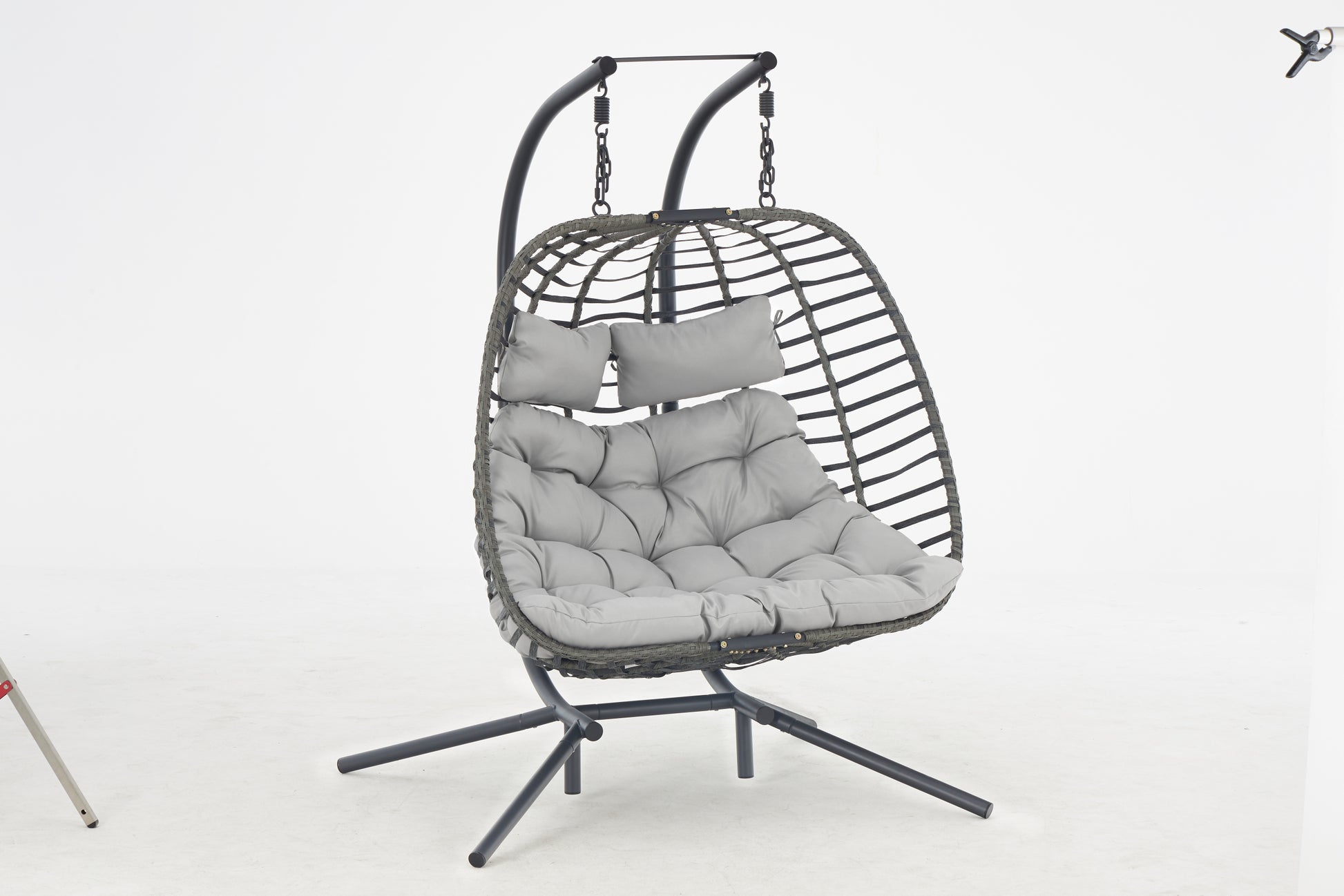2 Person Wicker Double Swing Chair With Cushion Grey Dark Gray Steel