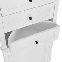 White Triangle Tall Cabinet With 3 Drawers And Adjustable Shelves For Bathroom, Kitchen Or Living Room, Mdf Board With Painted Finish White Mdf