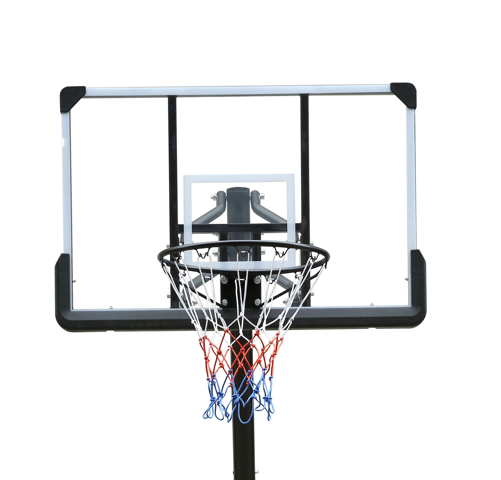 Height Adjustable 7.5 To 10Ft Basketball Hoop 44 Inch Backboard Portable Basketball Goal System With Stable Base And Wheels, Use For Outdoor Black White Iron