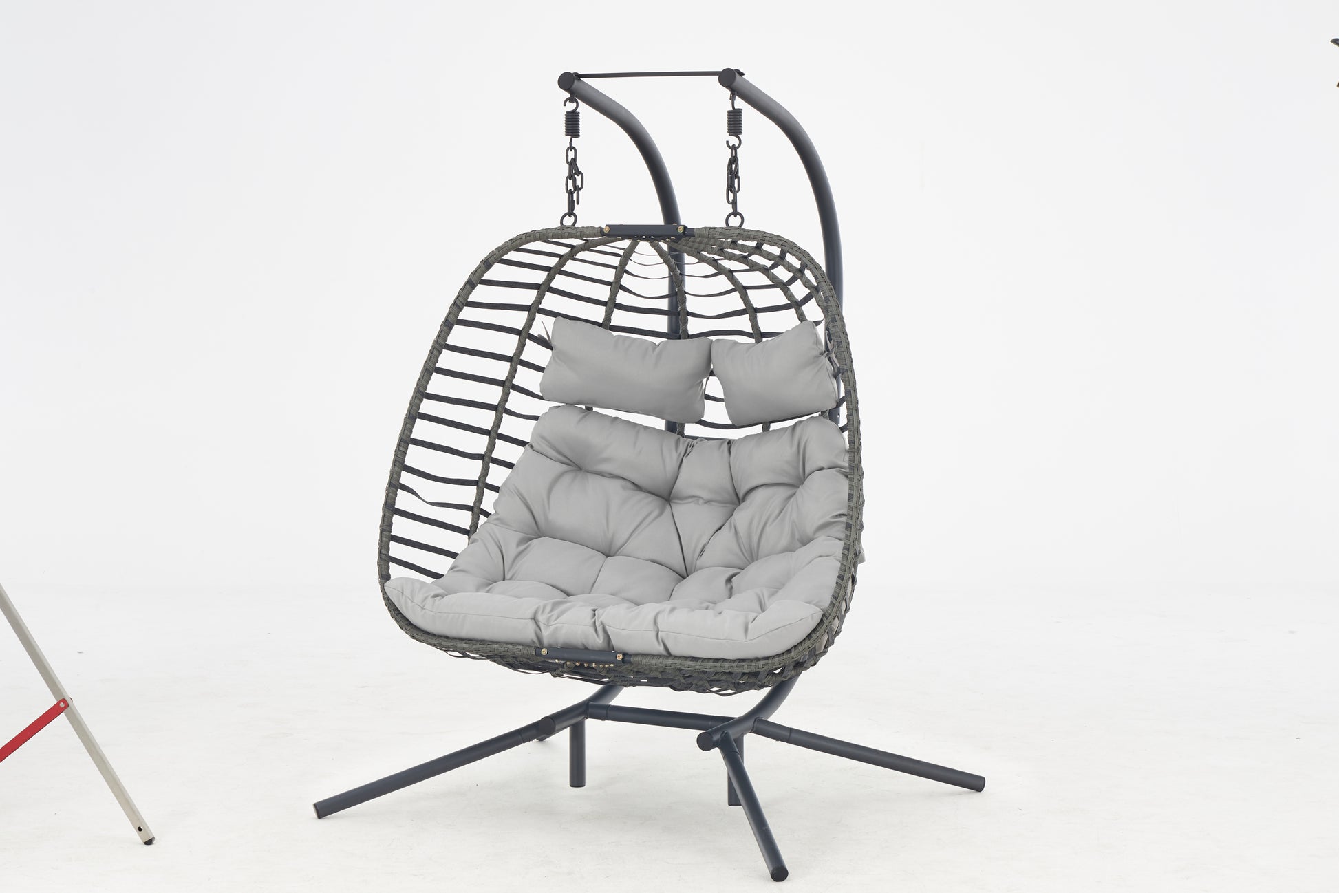2 Person Wicker Double Swing Chair With Cushion Grey Dark Gray Steel