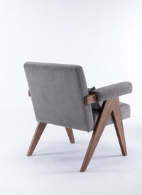 Accent Chair, Kd Rubber Wood Legs With Walnut Finish. Fabric Cover The Seat. With A Cushion.Grey Gray Foam Solid Wood