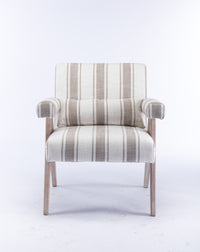 Accent Chair, Kd Rubber Wood Legs With Black Finish. Fabric Cover The Seat. With A Cushion.Grey Stripe Gray Foam Solid Wood