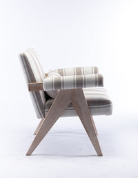 Accent Chair, Kd Rubber Wood Legs With Black Finish. Fabric Cover The Seat. With A Cushion.Grey Stripe Gray Foam Solid Wood