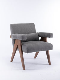 Accent Chair, Kd Rubber Wood Legs With Walnut Finish. Fabric Cover The Seat. With A Cushion.Grey Gray Foam Solid Wood