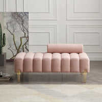 53.2" Width Modern End Of Bed Bench Sherpa Fabric Upholstered 2 Seater Sofa Couch Entryway Ottoman Bench Fuzzy Sofa Stool Footrest Window Bench With Gold Metal Legs For Bedroom Living Room,Rose Rose Foam Upholstered