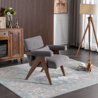 Accent Chair, Kd Rubber Wood Legs With Walnut Finish. Fabric Cover The Seat. With A Cushion.Grey Gray Foam Solid Wood