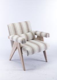 Accent Chair, Kd Rubber Wood Legs With Black Finish. Fabric Cover The Seat. With A Cushion.Grey Stripe Gray Foam Solid Wood