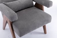 Accent Chair, Kd Rubber Wood Legs With Walnut Finish. Fabric Cover The Seat. With A Cushion.Grey Gray Foam Solid Wood