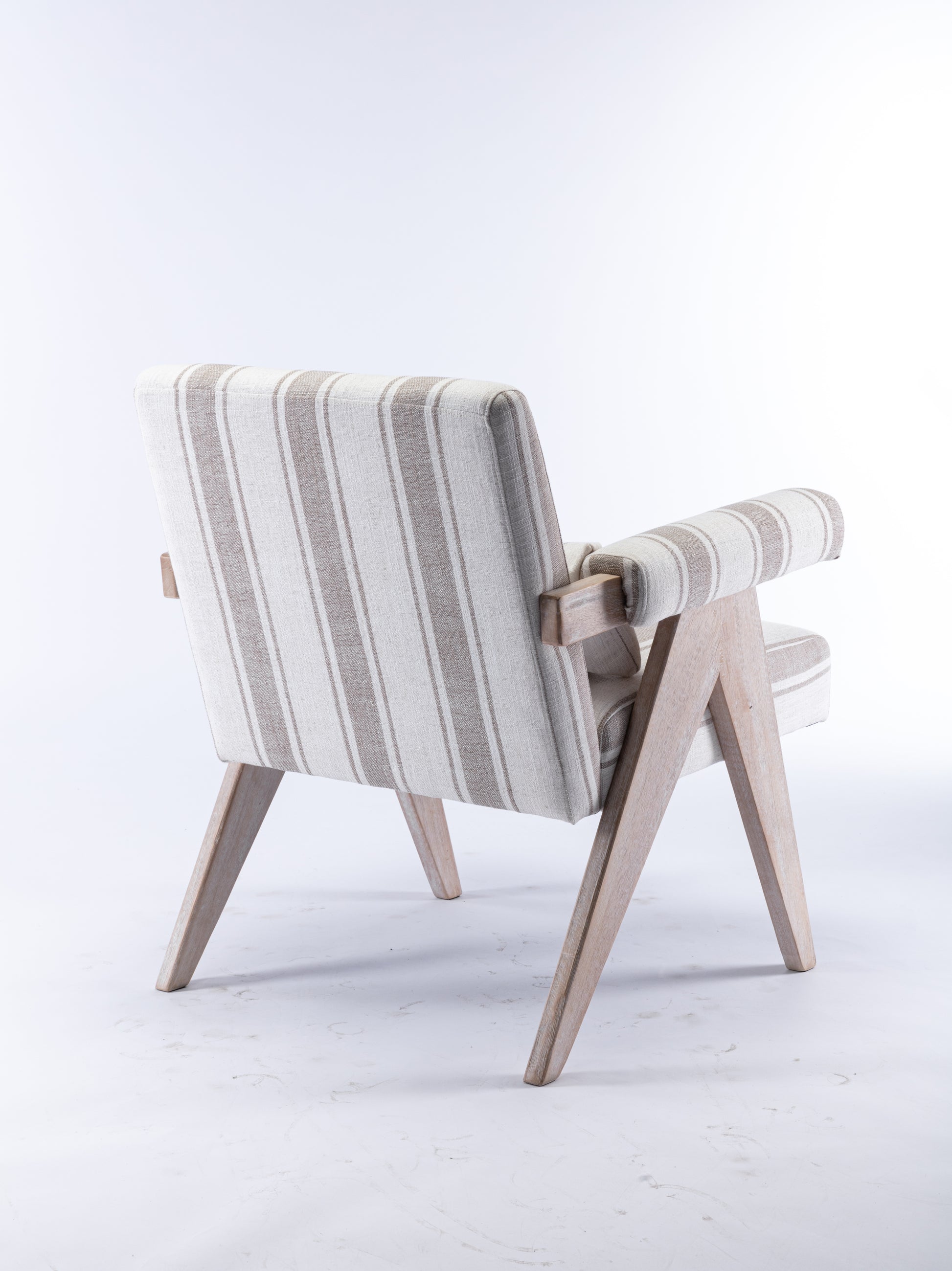 Accent Chair, Kd Rubber Wood Legs With Black Finish. Fabric Cover The Seat. With A Cushion.Grey Stripe Gray Foam Solid Wood