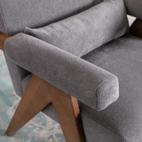 Accent Chair, Kd Rubber Wood Legs With Walnut Finish. Fabric Cover The Seat. With A Cushion.Grey Gray Foam Solid Wood