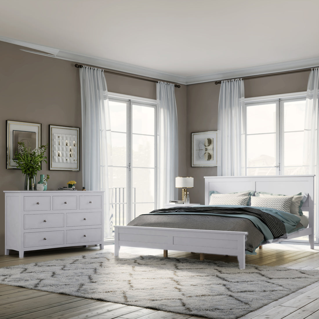 White Solid Wood 3 Pieces Queen Bedroom Sets Old Sku:Bs315101Aak Queen White 3 Piece Set Solid Wood