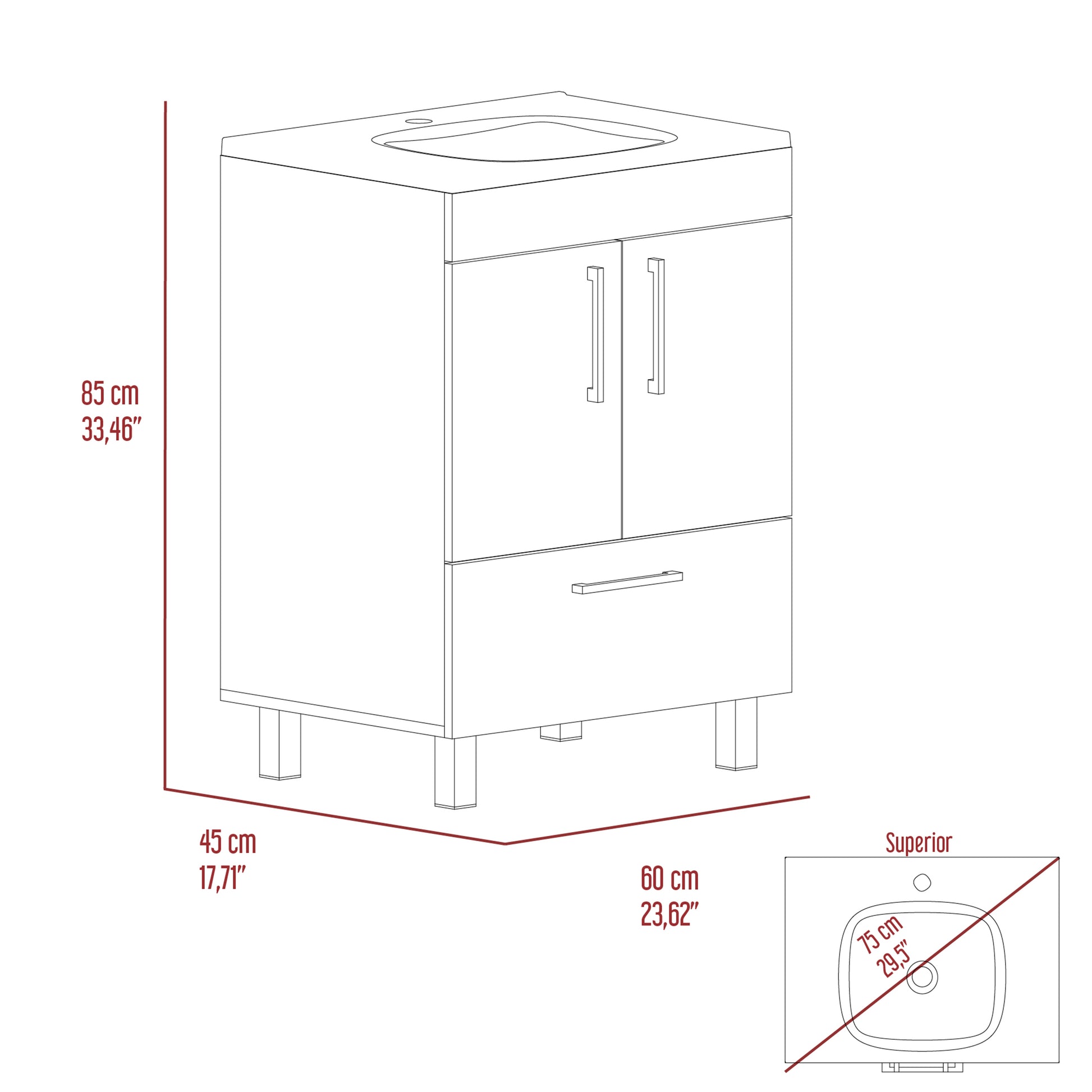 Clifton 2 Door Rectangle Single Bathroom Vanity Black Wengue Black Particle Board