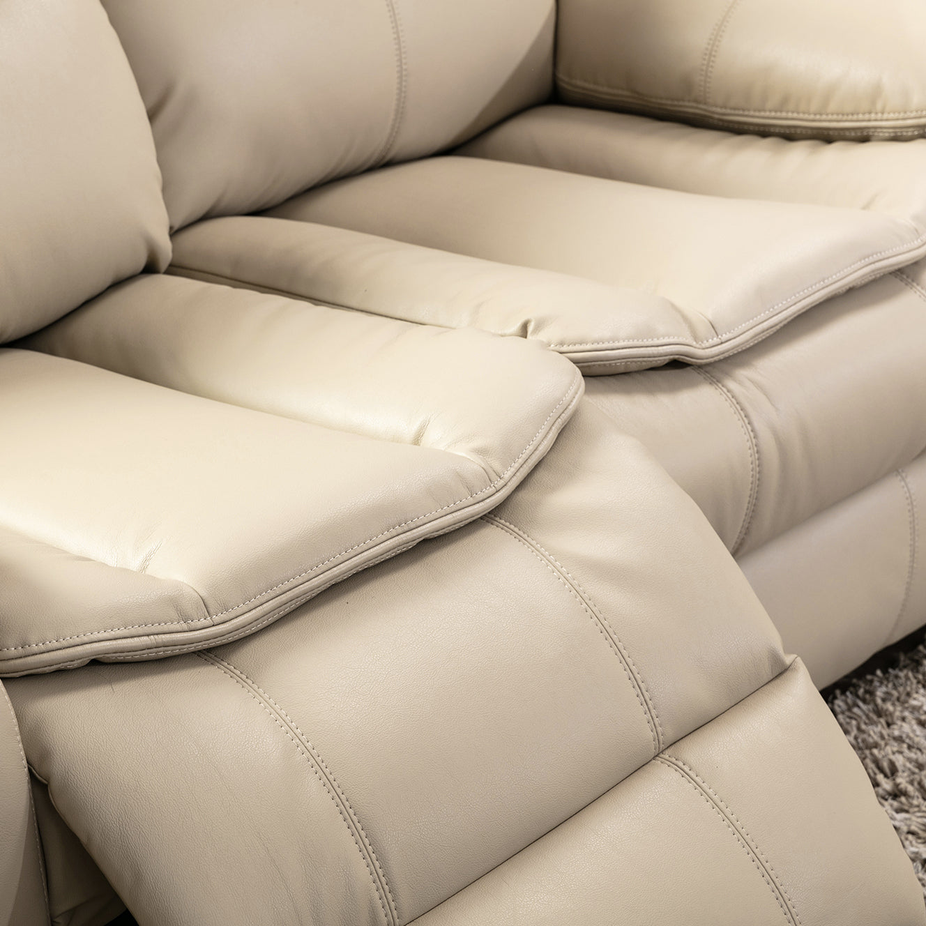 L Shapeleather Manual Reclining Sectional Sofa Set, Cream Cream Faux Leather