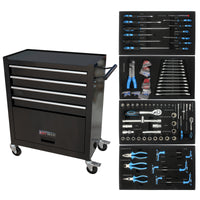 4 Drawers Tool Cabinet With Tool Sets Black Red Steel