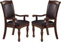 Royal Majestic Formal Set Of 2 Arm Chairs Brown Color Rubberwood Dining Room Furniture Faux Leather Upholstered Seat Brown Brown Dining Room Luxury,Traditional Arm Chair Rubberwood Rubber Wood