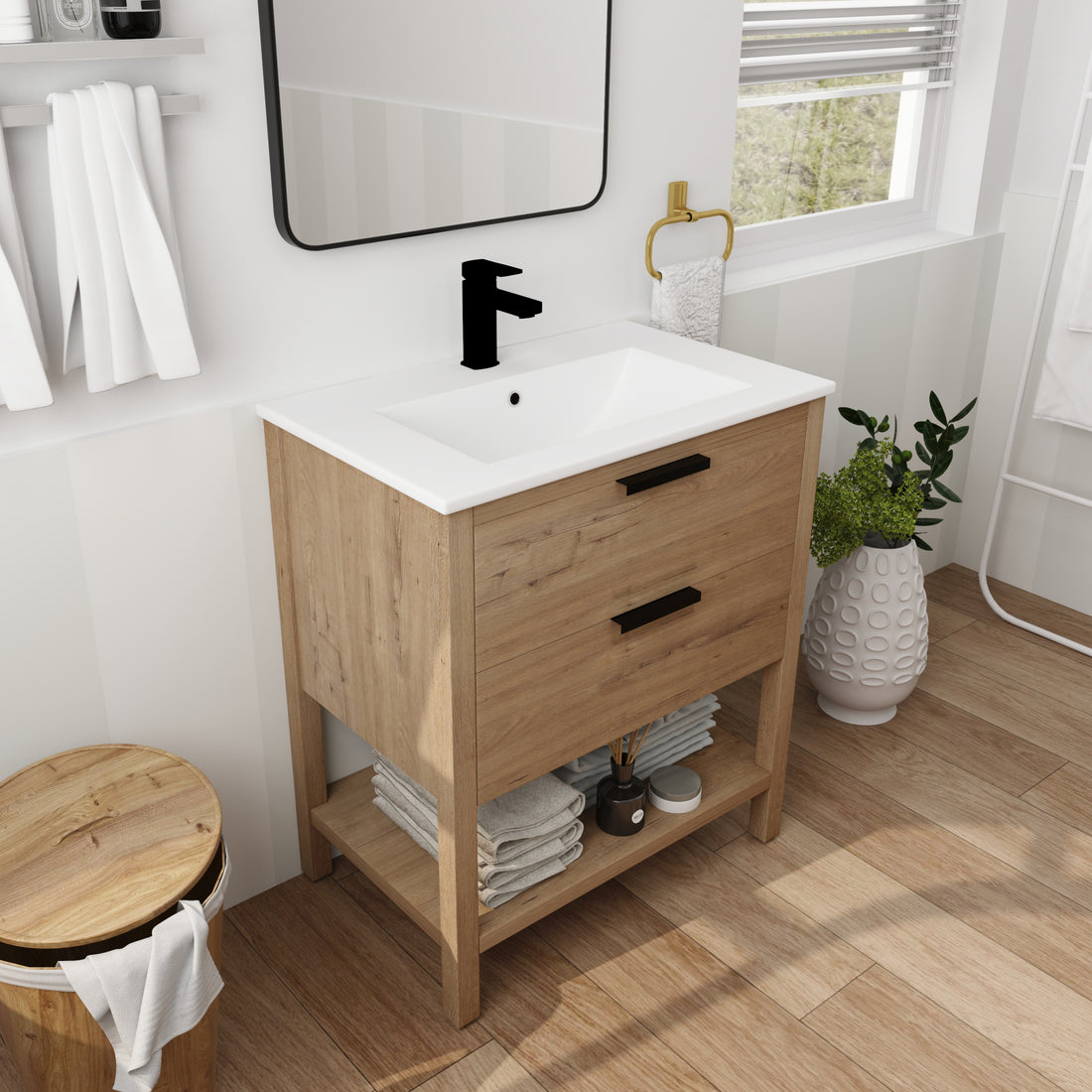 30 Inch Bathroom Vanity Plywood With 2 Drawers Bvb01030Imo Bl9075B 2 Imitative Oak 1 Bathroom Freestanding Modern Plywood