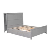 Full Size Platform Bed With Drawers And Storage Shelves, Gray Gray Pine