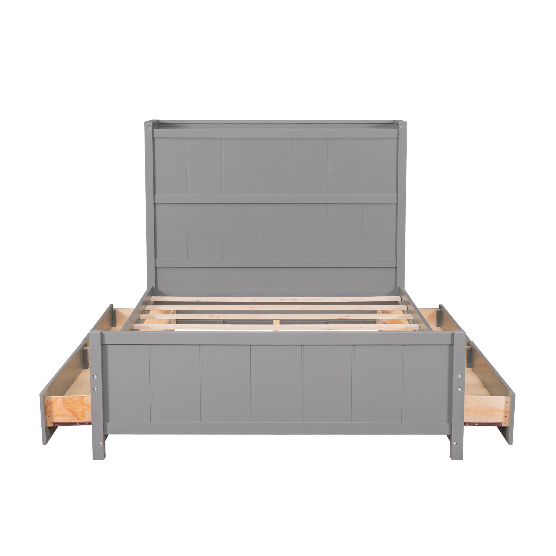 Full Size Platform Bed With Drawers And Storage Shelves, Gray Gray Pine