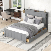 Full Size Platform Bed With Drawers And Storage Shelves, Gray Gray Pine