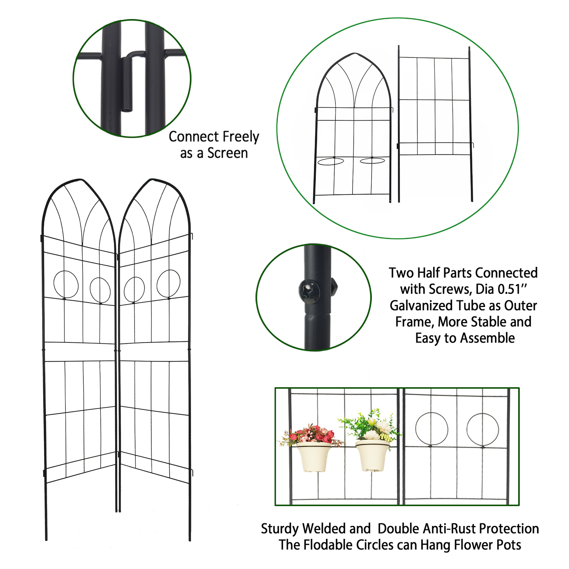 2 Pack Metal Garden Trellis 78.7" X 19.7" Rustproof Trellis For Climbing Plants Outdoor Flower Support Black Black Iron