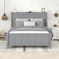 Full Size Platform Bed With Drawers And Storage Shelves, Gray Gray Pine