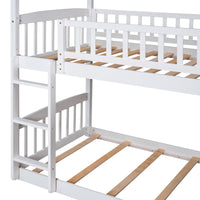 Twin Over Twin Bunk Bed With Slide, House Bed With Slide, White Old Sku: Lt000213Aak White Solid Wood