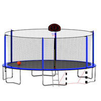 16Ft Trampoline With Basketball Hoop Pump And Ladder Inner Safety Enclosure With Soccer Goal Blue Blue Steel