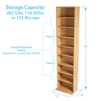 Media Storage, 6 Adjustable Shelves In Maple Tan Particle Board