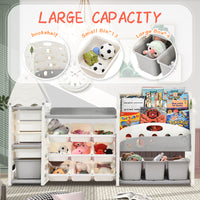 Kids Bookshelf Toy Storage Organizer With 17 Bins And 5 Bookshelves, Multi Functional Nursery Organizer Kids Furniture Set Toy Storage Cabinet Unit With Hdpe Shelf And Bins Gray Hdpe