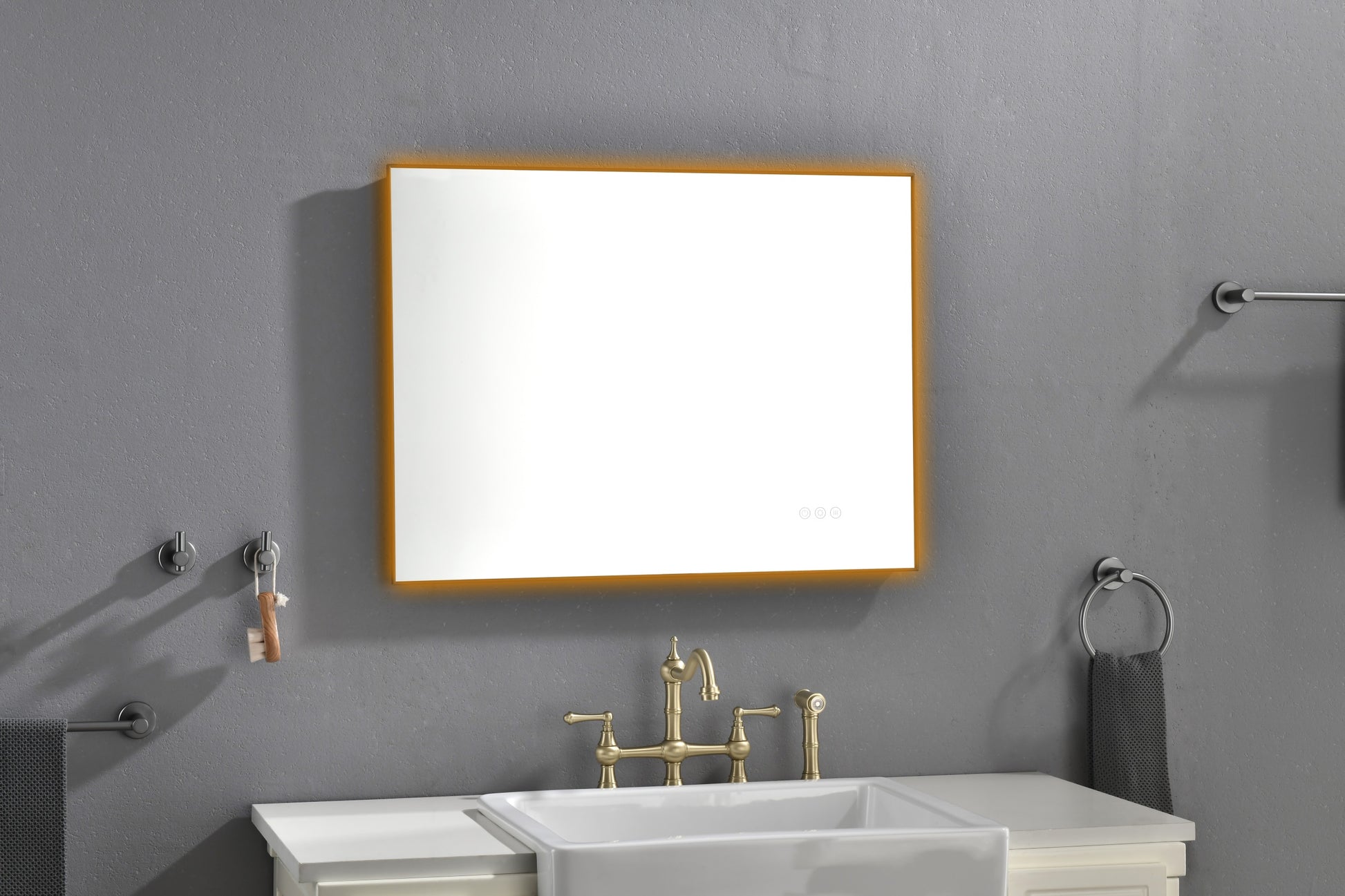 32X 24Inch Led Mirror Bathroom Vanity Mirror With Back Light, Wall Mount Anti Fog Memory Large Adjustable Vanity Mirror Gunmetal Aluminium