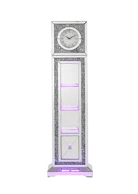 Noralie Grandfather Clock W Led Mirrored & Faux Diamonds Ac00354 Silver Glass