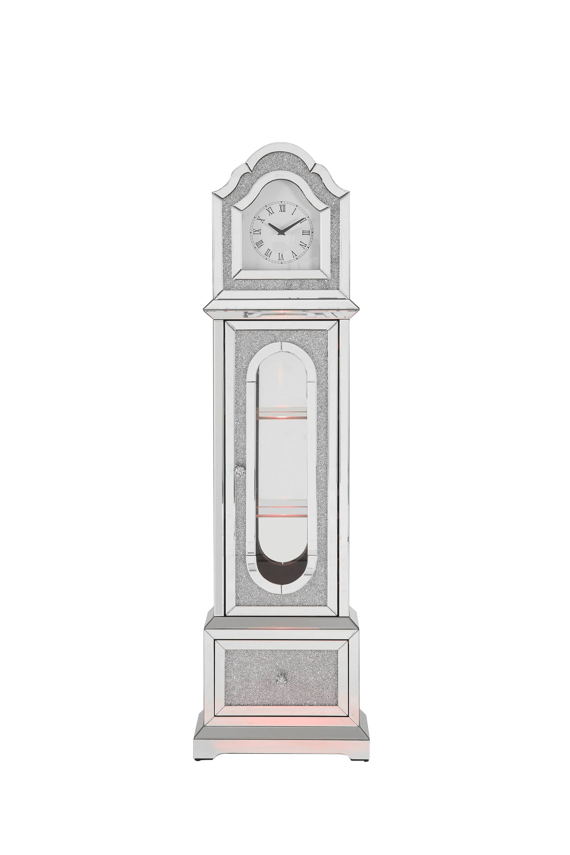 Noralie Grandfather Clock W Led Mirrored & Faux Diamonds Ac00347 Silver Glass