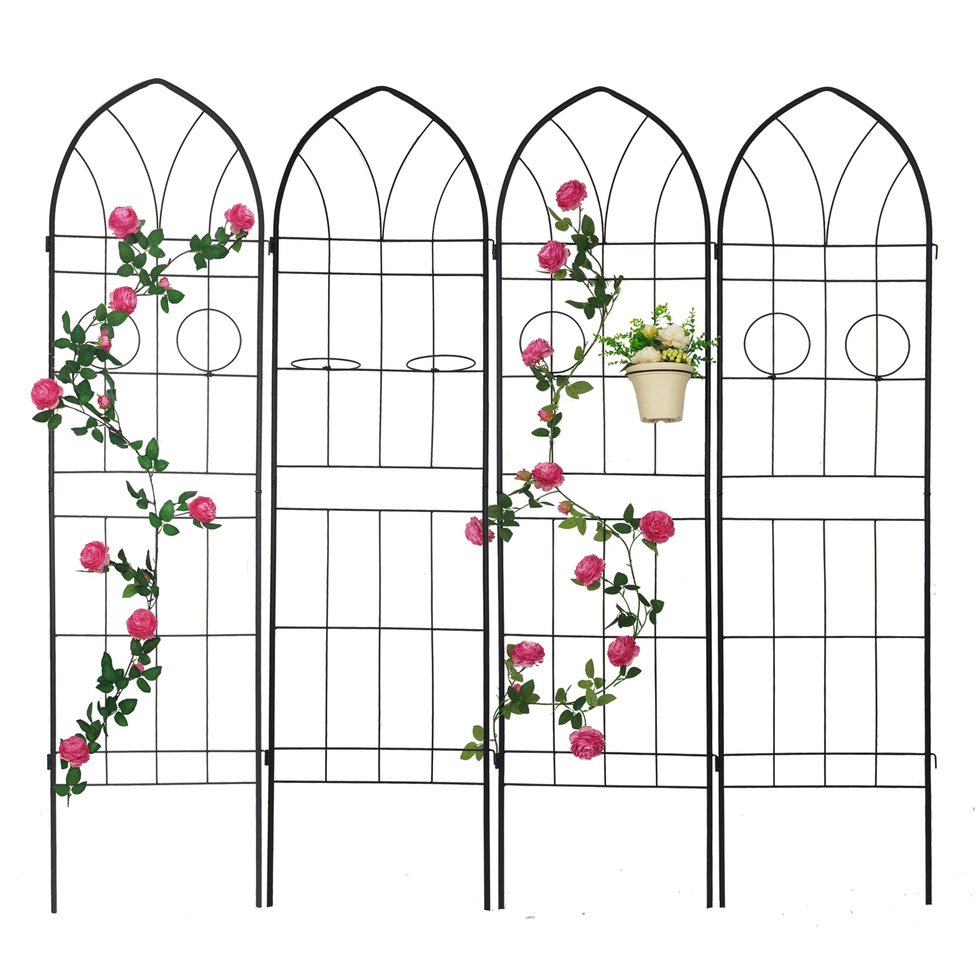 4 Pack Metal Garden Trellis 78.7" X 19.7" Rustproof Trellis For Climbing Plants Outdoor Flower Support Black Black Iron