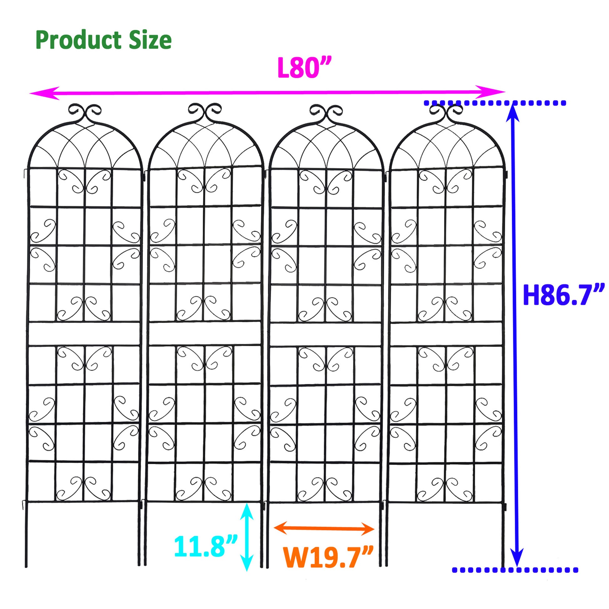 4 Pack Metal Garden Trellis 86.7" X 19.7" Rustproof Trellis For Climbing Plants Outdoor Flower Support Black Black Garden & Outdoor Iron